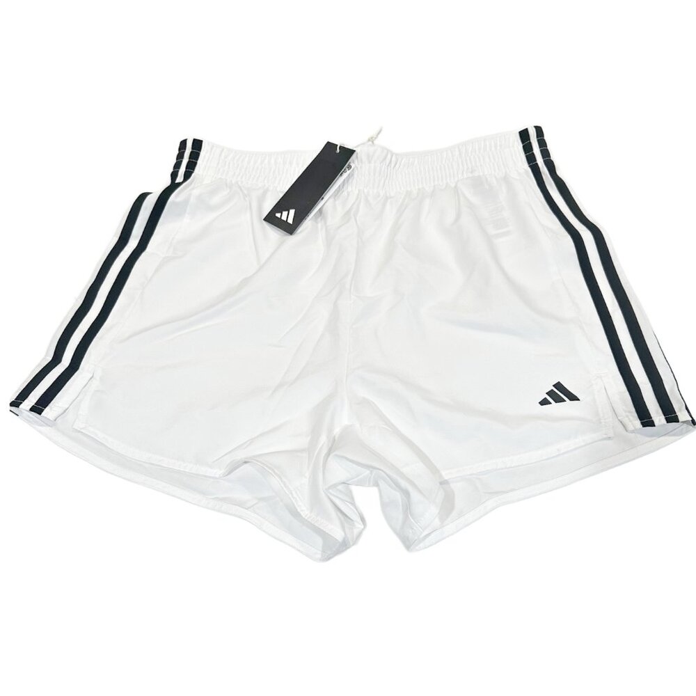 Adidas Womens 3 Stripe AEROREADY Training Shorts High Rise White | Size L | NWT